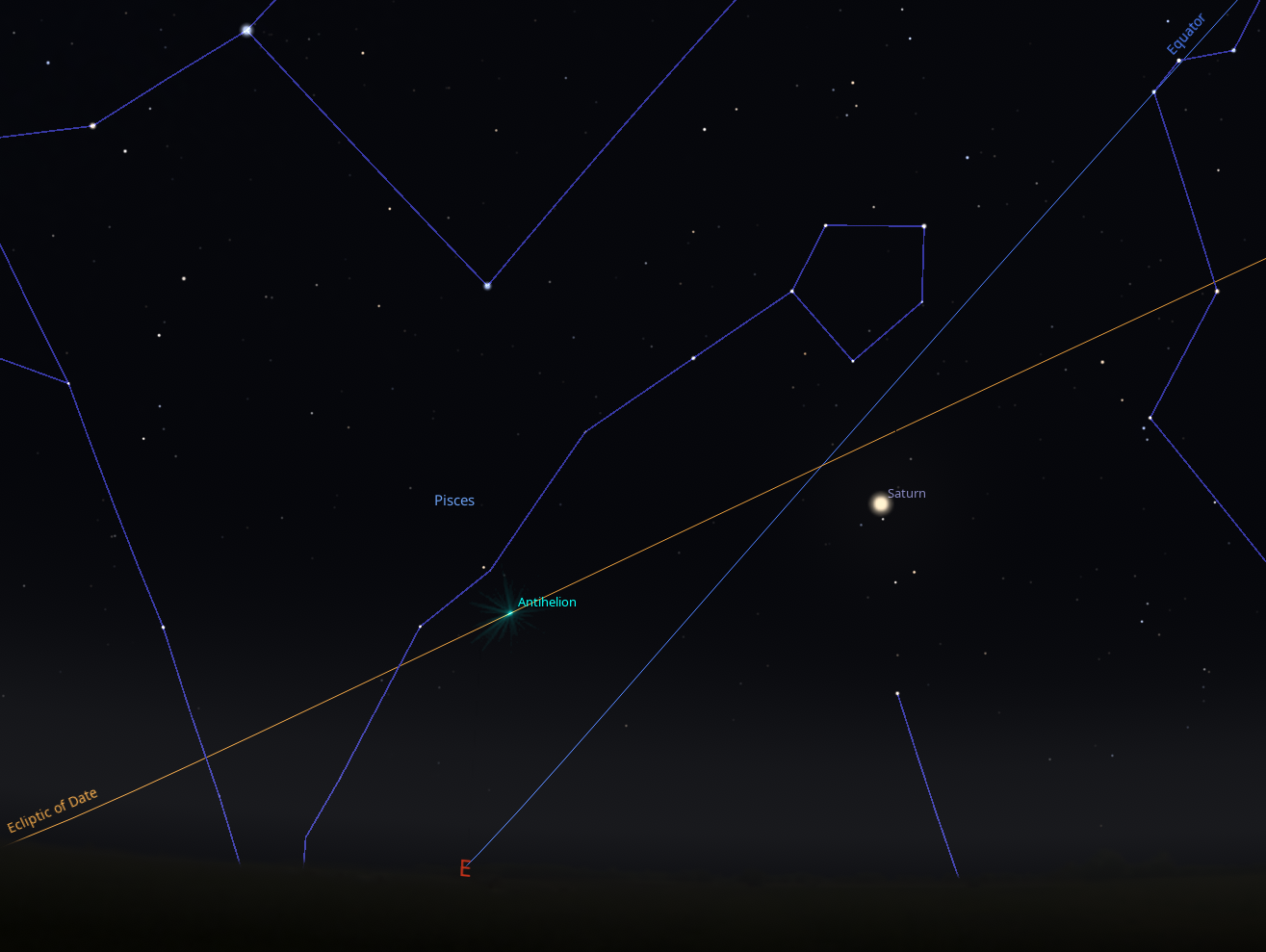 Saturn rising to the east at opposition